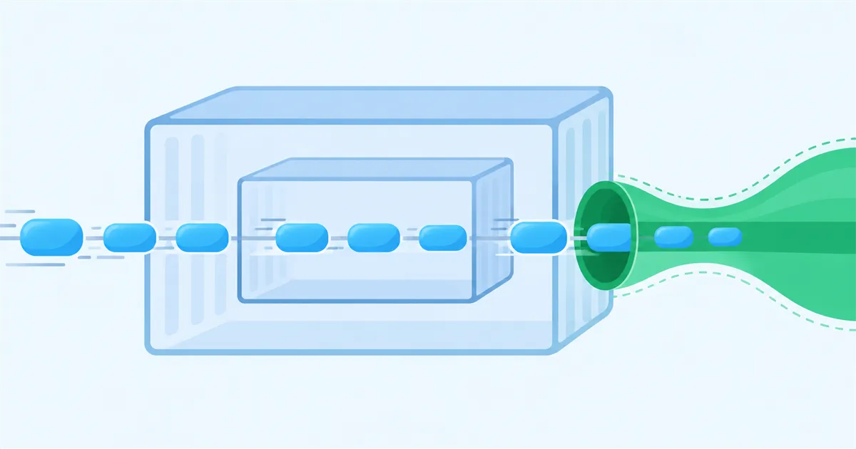 Network packets traveling through nested containers into a narrower tunnel